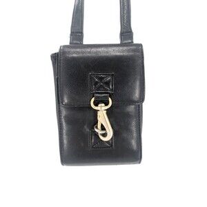 LJS Collection Vintage Black Leather Buckle Mini Phone Crossbody Purse